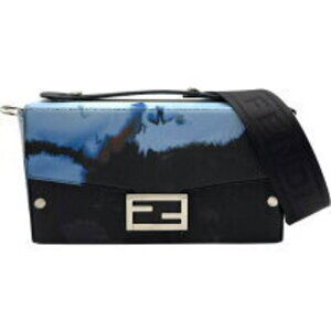 Fendi Soft Trunk Baguette Black Blue Leather Shoulder Bag